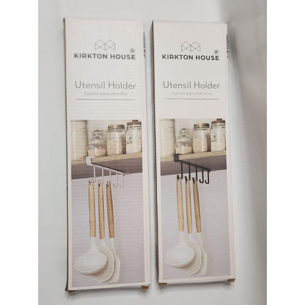 Kirkton House Under Cabinet Utensil Holder White & Black with Hooks Set of 2